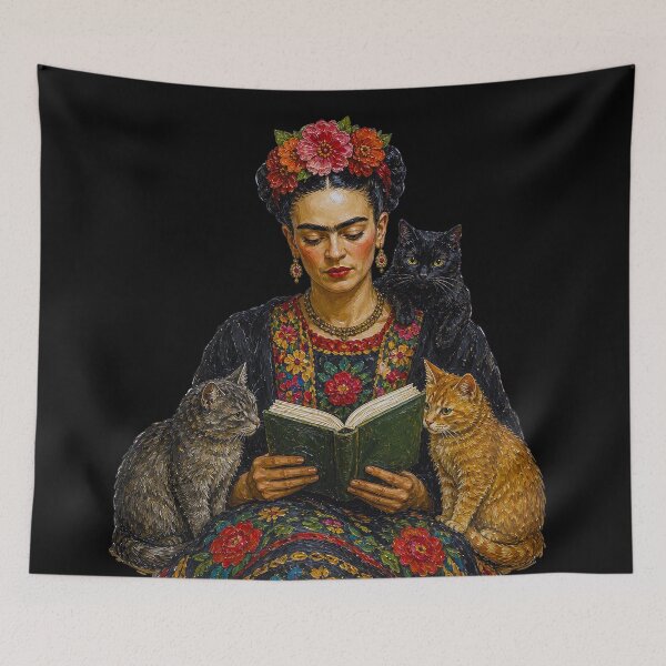 Item preview, Frida Kahlo Reading With Cats designed and sold by TeeARTHY.
