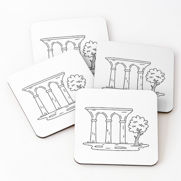 Item preview, doodle illustration of a single tree growing near doodle illustration of a tall viaduct column designed and sold by rasagamastore.