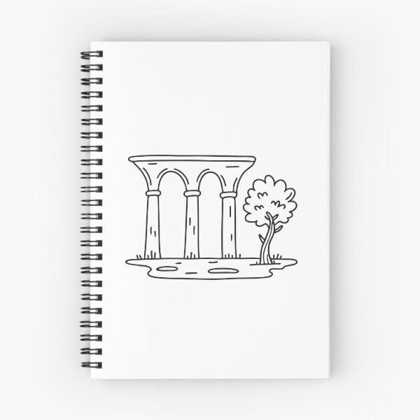 Item preview, doodle illustration of a single tree growing near doodle illustration of a tall viaduct column designed and sold by rasagamastore.