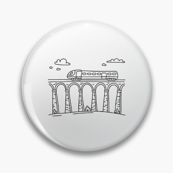 Item preview, doodle illustration of a freight train moving across an old stone viaduct designed and sold by rasagamastore.