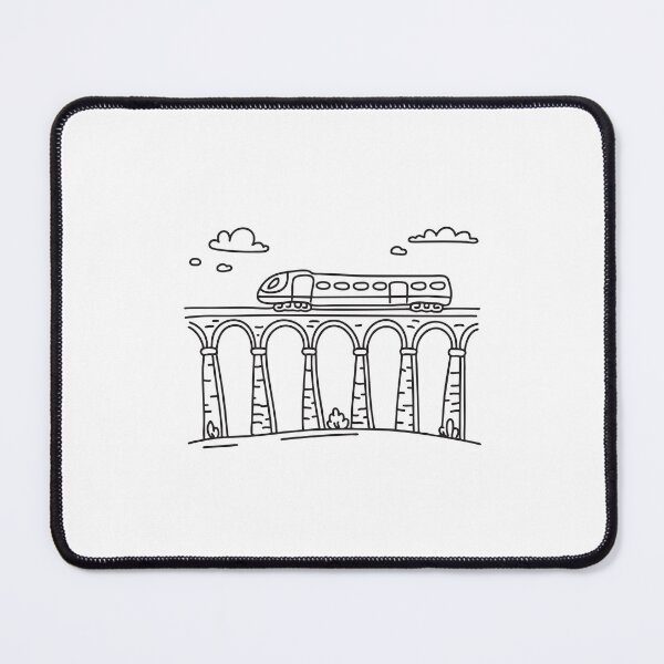 Item preview, doodle illustration of a freight train moving across an old stone viaduct designed and sold by rasagamastore.