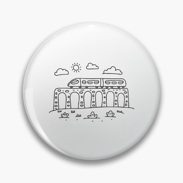 Item preview, doodle illustration of a train traveling over doodle illustration of a lengthy arched viaduct designed and sold by rasagamastore.