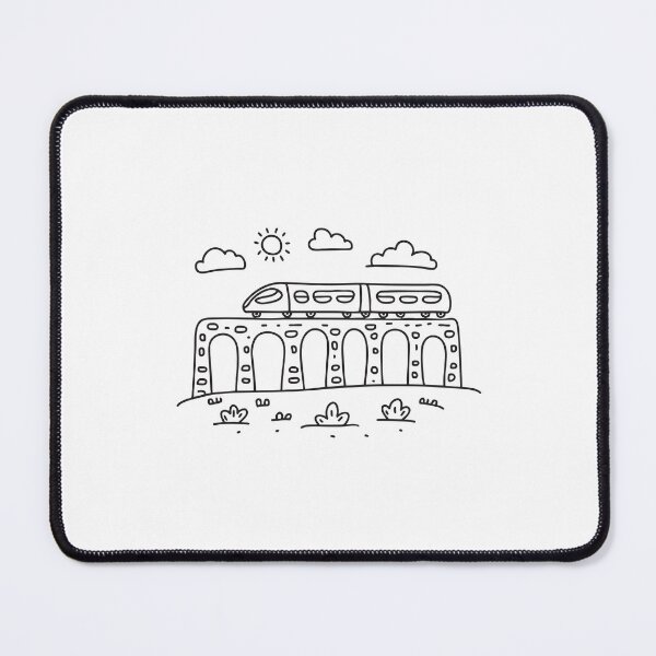 Item preview, doodle illustration of a train traveling over doodle illustration of a lengthy arched viaduct designed and sold by rasagamastore.