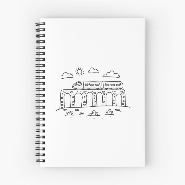 Item preview, doodle illustration of a train traveling over doodle illustration of a lengthy arched viaduct designed and sold by rasagamastore.