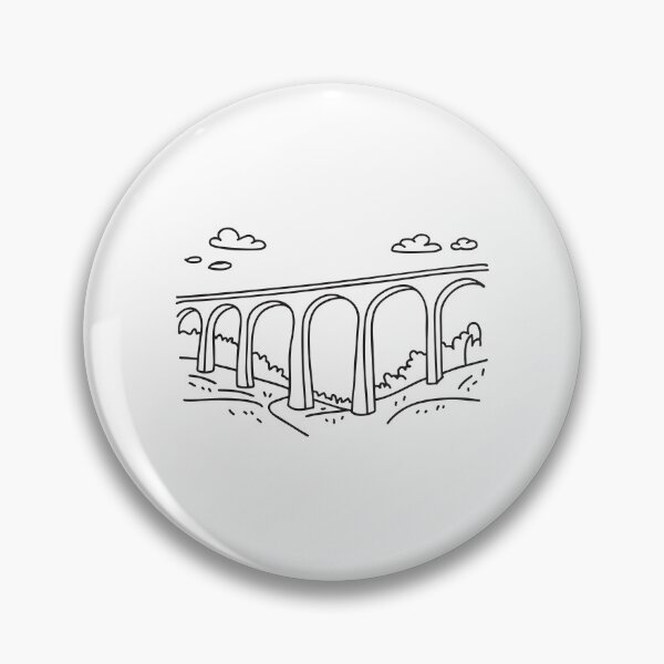 Item preview, doodle illustration of a stone viaduct stretching above doodle illustration of a lush valley designed and sold by rasagamastore.