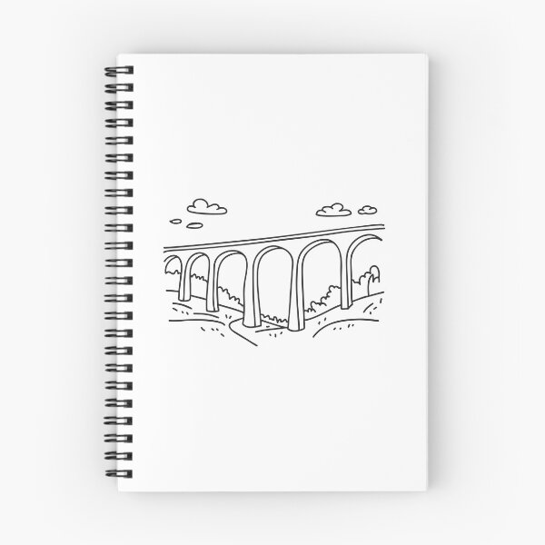 Item preview, doodle illustration of a stone viaduct stretching above doodle illustration of a lush valley designed and sold by rasagamastore.