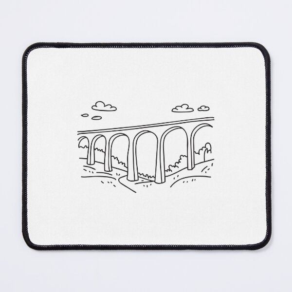 Item preview, doodle illustration of a stone viaduct stretching above doodle illustration of a lush valley designed and sold by rasagamastore.