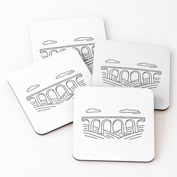 Item preview, doodle illustration of a long viaduct spanning doodle illustration of a wide green valley designed and sold by rasagamastore.
