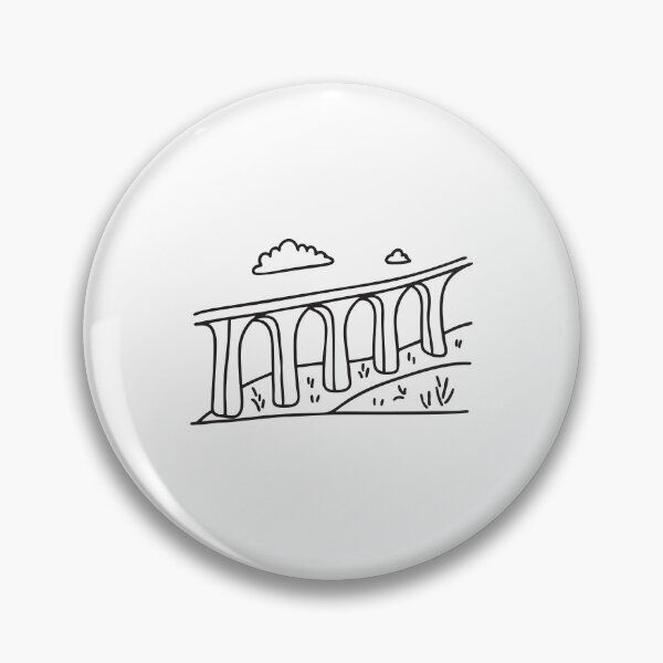 Item preview, doodle illustration of a curved viaduct bridge running through doodle illustration of a green landscape designed and sold by rasagamastore.