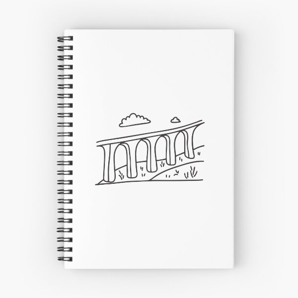 Item preview, doodle illustration of a curved viaduct bridge running through doodle illustration of a green landscape designed and sold by rasagamastore.