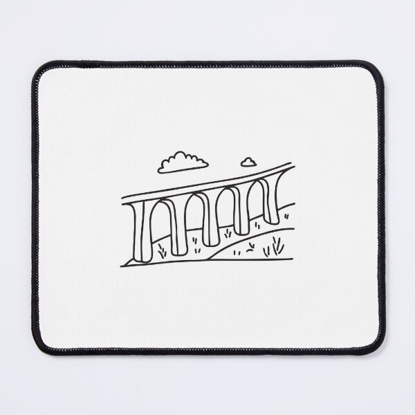 Item preview, doodle illustration of a curved viaduct bridge running through doodle illustration of a green landscape designed and sold by rasagamastore.
