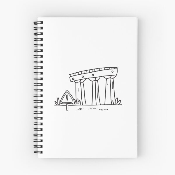 Item preview, doodle illustration of a caution sign standing near doodle illustration of a structural viaduct column designed and sold by rasagamastore.