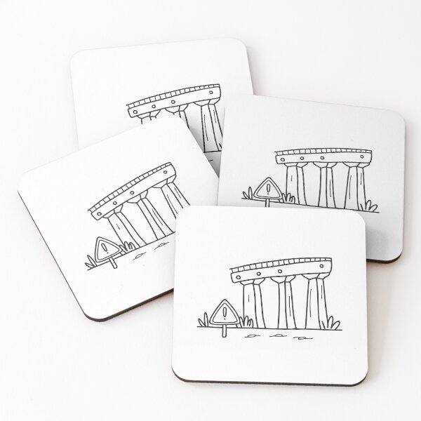 Item preview, doodle illustration of a caution sign standing near doodle illustration of a structural viaduct column designed and sold by rasagamastore.