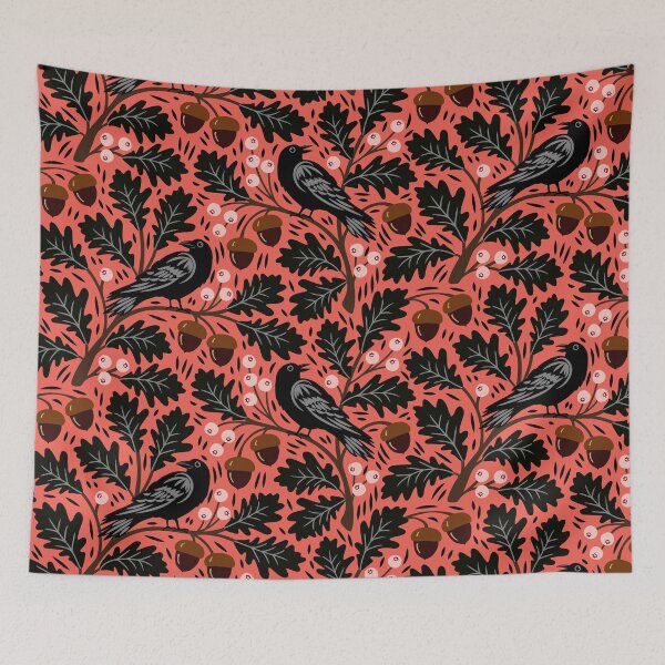 Item preview, Ravens in autumn oak trees designed and sold by Jennifer Ladd.