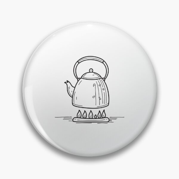 Item preview, doodle illustration of a metal kettle resting on a stovetop designed and sold by rasagamastore.