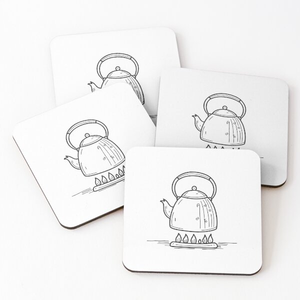 Item preview, doodle illustration of a metal kettle resting on a stovetop designed and sold by rasagamastore.