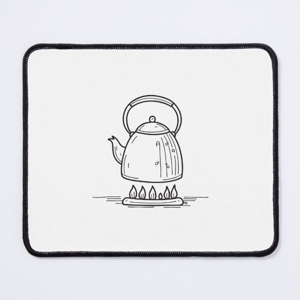 Item preview, doodle illustration of a metal kettle resting on a stovetop designed and sold by rasagamastore.
