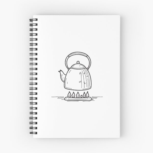 Item preview, doodle illustration of a metal kettle resting on a stovetop designed and sold by rasagamastore.