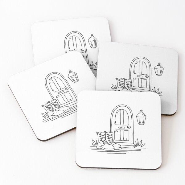 Item preview, doodle illustration of worn military boots by an entrance designed and sold by rasagamastore.