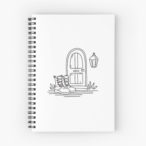 Item preview, doodle illustration of worn military boots by an entrance designed and sold by rasagamastore.