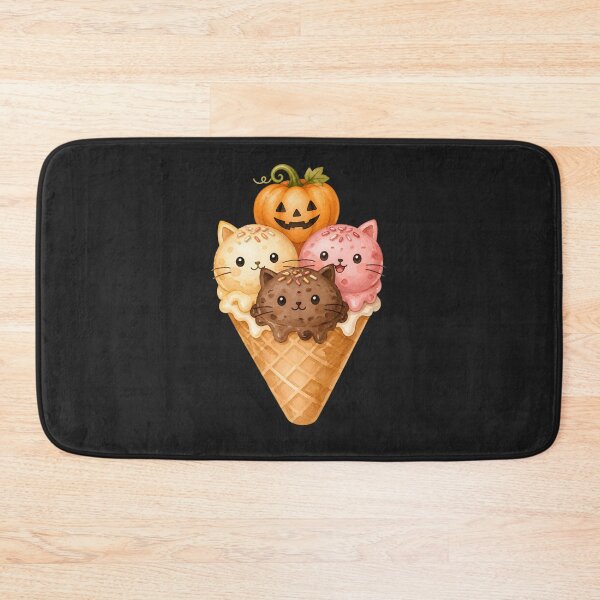 Item preview, Kawaii Autumn Cat Ice Cream Cone Halloween Pumpkin Cute Watercolor designed and sold by AOCollections.