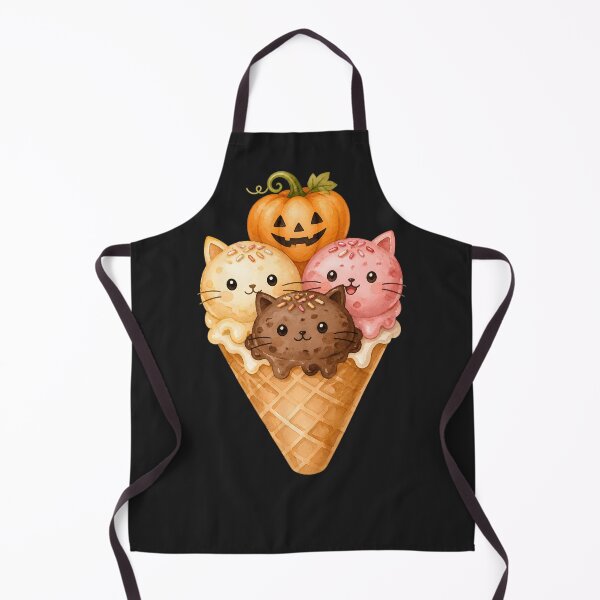 Item preview, Kawaii Autumn Cat Ice Cream Cone Halloween Pumpkin Cute Watercolor designed and sold by AOCollections.