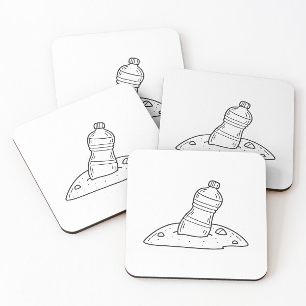 Item preview, doodle illustration of a plastic bottle tumbling across sand designed and sold by rasagamastore.