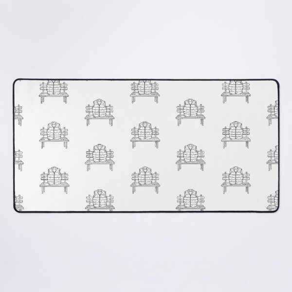 Item preview, doodle illustration of a folded puffer vest on a wooden seat designed and sold by rasagamastore.