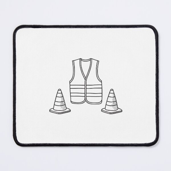 Item preview, doodle illustration of a safety vest placed next to road cones designed and sold by rasagamastore.