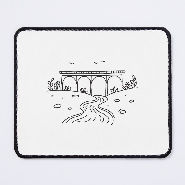 Item preview, doodle illustration of a stream flowing under train tracks designed and sold by rasagamastore.