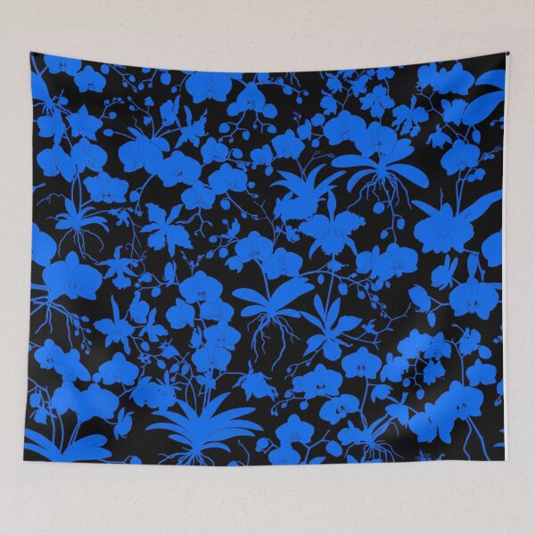 Item preview, Blue Orchid Flower Pattern On Black designed and sold by Owcomm.