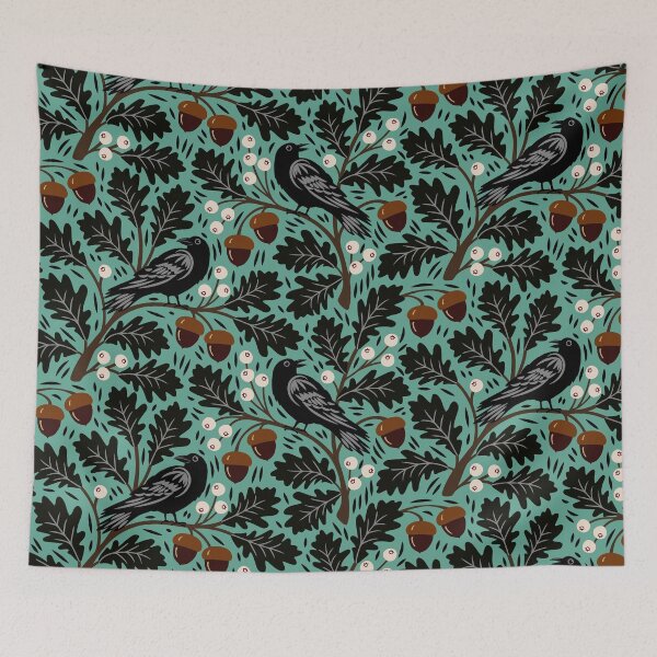 Item preview, Ravens in autumn oak trees designed and sold by Jennifer Ladd.