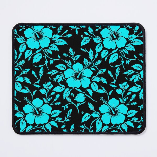 Item preview, Cyan Hibiscus Floral Pattern On Black designed and sold by Owcomm.