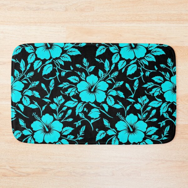 Item preview, Cyan Hibiscus Floral Pattern On Black designed and sold by Owcomm.