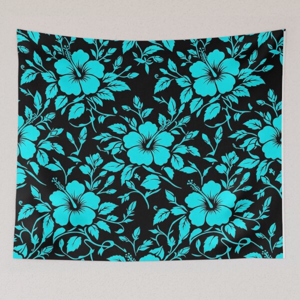 Item preview, Cyan Hibiscus Floral Pattern On Black designed and sold by Owcomm.