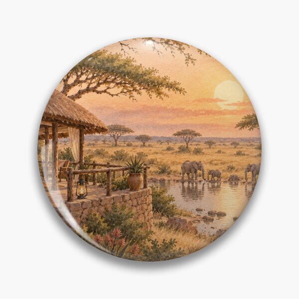 Item preview, African Safari Lodge Elephants at Sunset designed and sold by mycute-stickers.