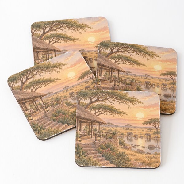 Item preview, African Safari Lodge Elephants at Sunset designed and sold by mycute-stickers.