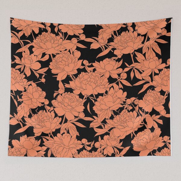 Item preview, Coral Peony Floral Pattern on Black designed and sold by Owcomm.