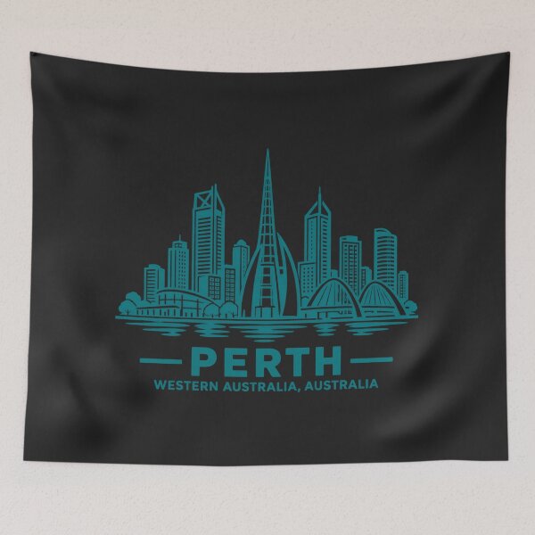 Artikelvorschau, Perth, Westaustralien – Skyline-Poster (Linienzeichnung) entworfen und verkauft von CMYKStudio.