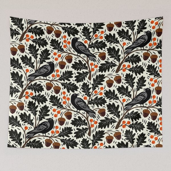 Item preview, Ravens in autumn oak trees designed and sold by Jennifer Ladd.