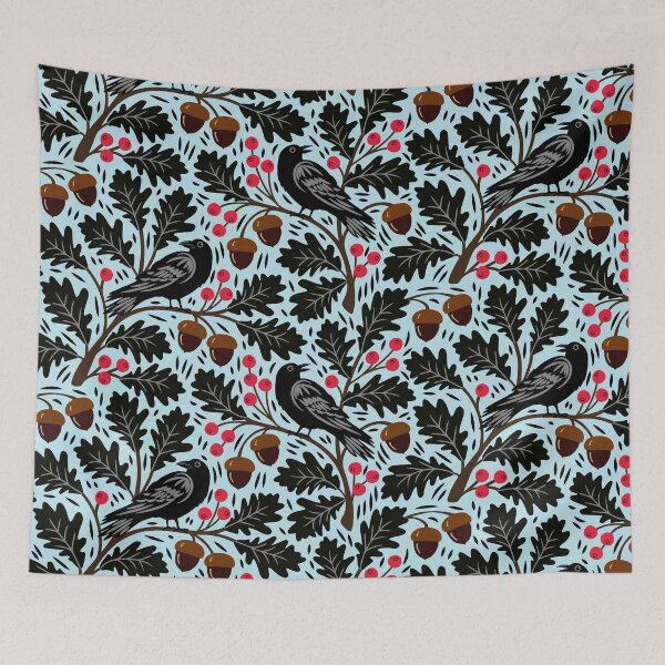 Item preview, Ravens in autumn oak trees designed and sold by Jennifer Ladd.
