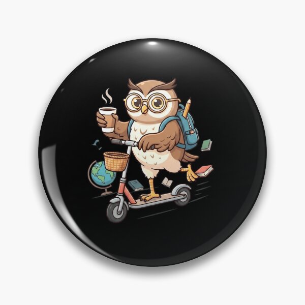 Item preview, Cute Owl Teacher Riding a Scooter with Coffee and Books designed and sold by MiALopezArt.