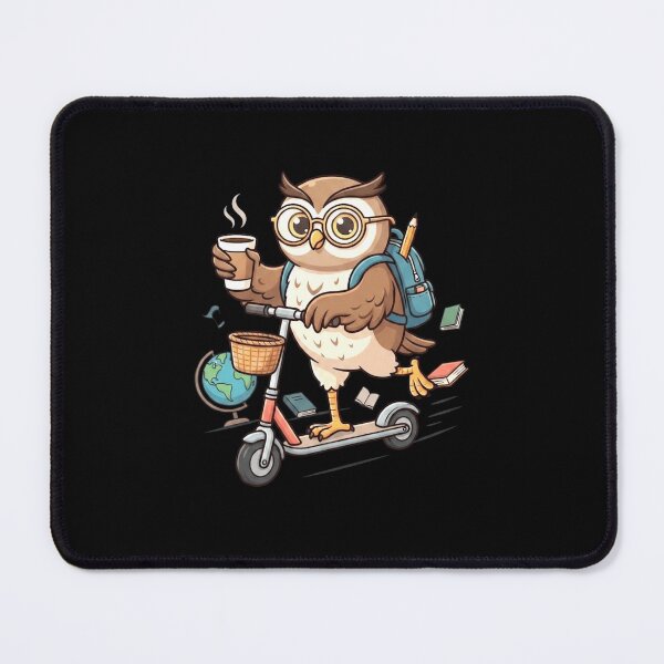 Item preview, Cute Owl Teacher Riding a Scooter with Coffee and Books designed and sold by MiALopezArt.