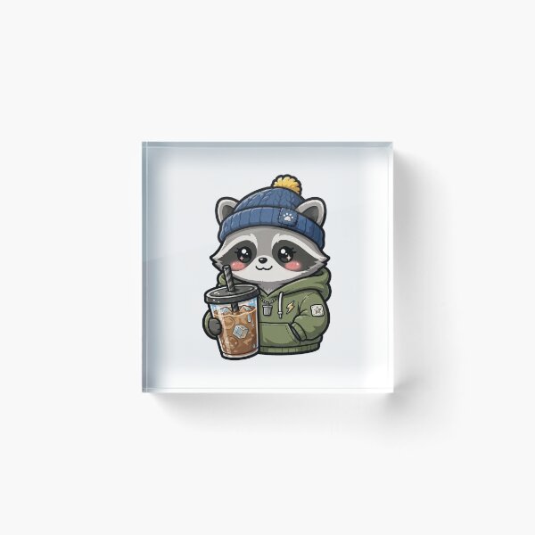 Item preview, Trash Panda Iced Coffee Lover Cute Raccoon Beanie Sticker designed and sold by olex-Designs.