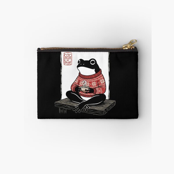 Item preview, Cozy Black Frog in Red Winter Sweater Drinking Hot Tea designed and sold by MiALopezArt.