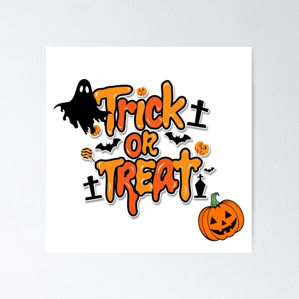 Item preview, Halloween: Trick or Treat typography with ghost and pumpkin designed and sold by AaryaGraphics.