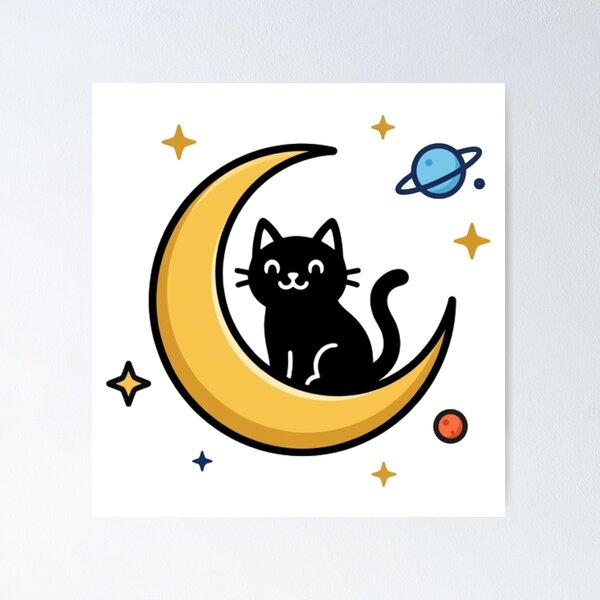 Item preview, Cosmic Cat – Minimal Moon & Stars Graphic designed and sold by meghnad.