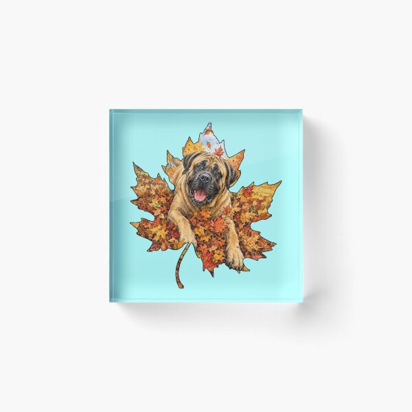 Item preview, Fall Mastiff Dog Playing In Autumn Leaves designed and sold by Lion and Lamb Design.