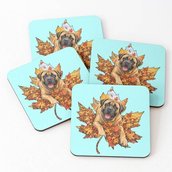 Item preview, Fall Mastiff Dog Playing In Autumn Leaves designed and sold by Lion and Lamb Design.