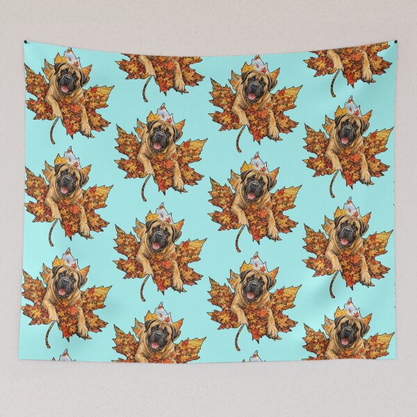 Item preview, Fall Mastiff Dog Playing In Autumn Leaves designed and sold by Lion and Lamb Design.